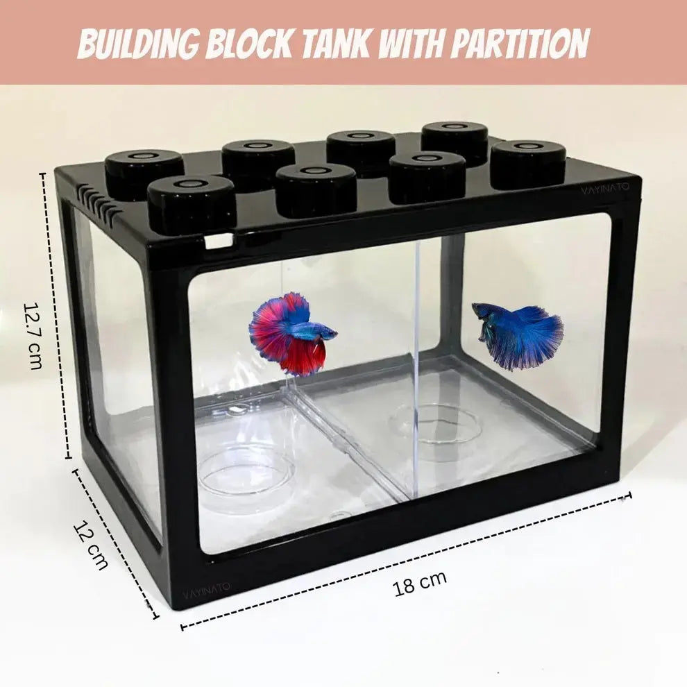 BL-B15 Building Block Aquarium Tank with Divider | Mini Betta Fish Tank | 1 Liter | Random Color