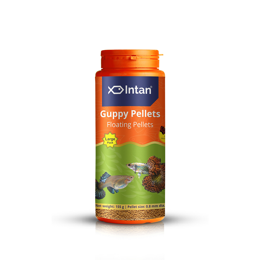 Intan Guppy Pellets packaging on a white background