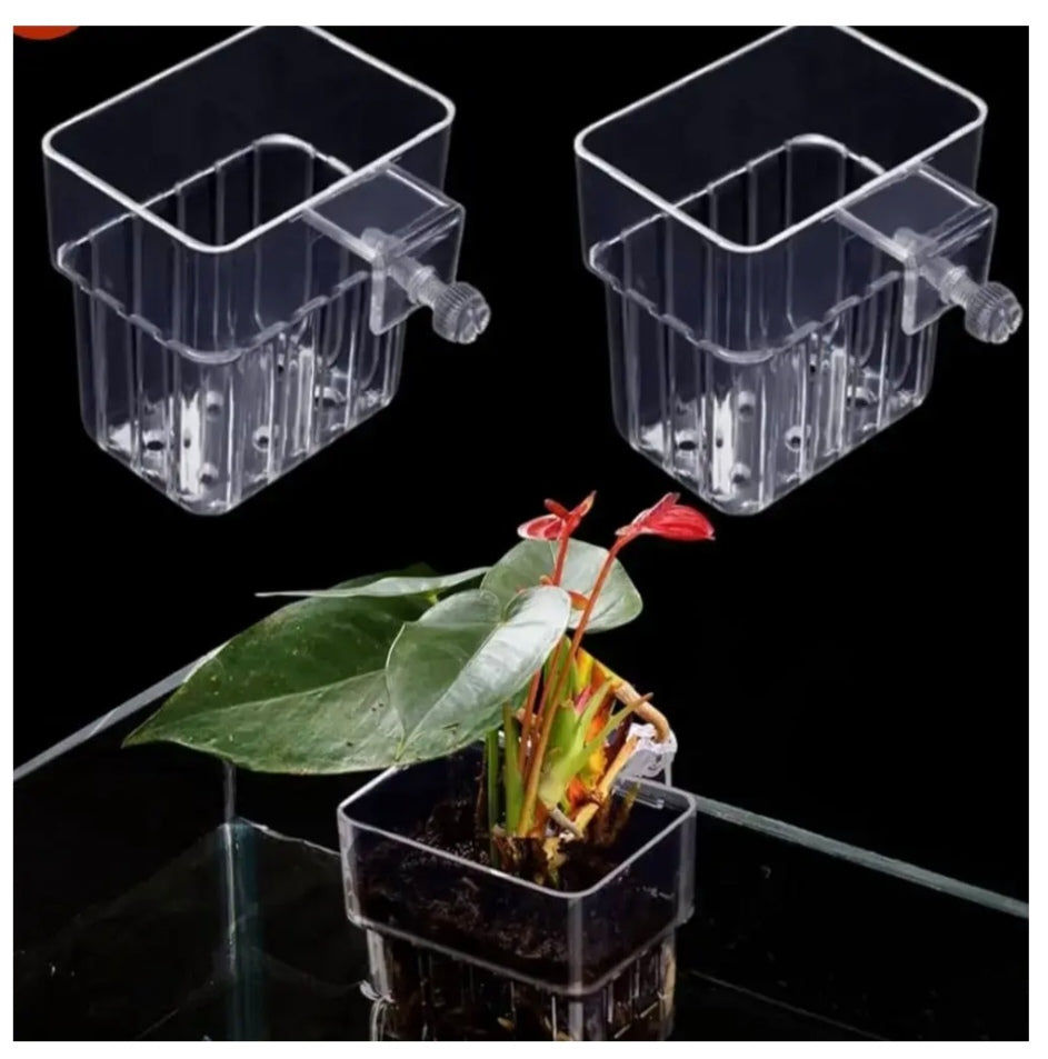 Aquarium Plant Holder Pot with Clamp – Transparent Plastic