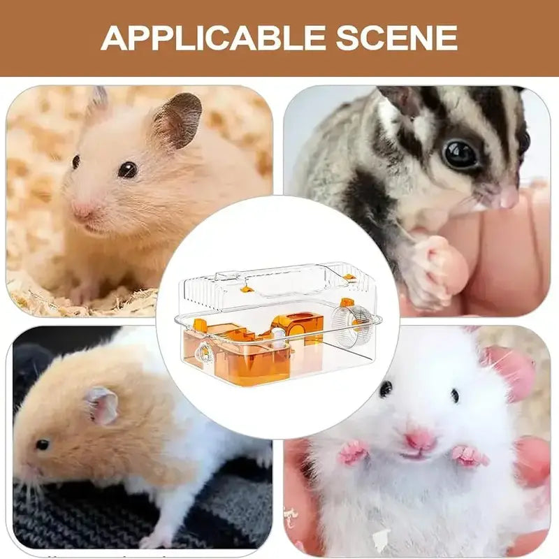 Transparent Hamster Cage with Wheel & Accessories