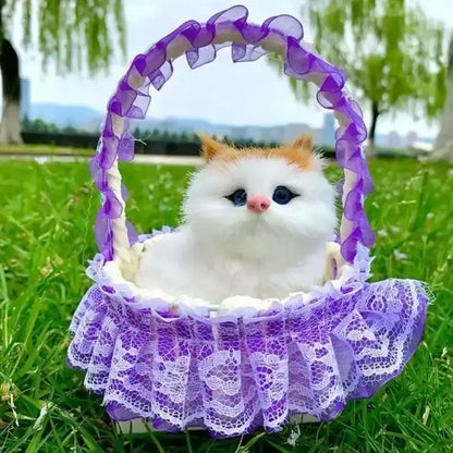 Cute Meow Sound Cat Toy Basket – Soft Plush Kitten in Decorative Basket