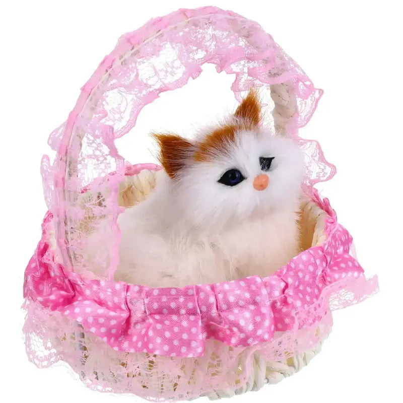 Cute Meow Sound Cat Toy Basket – Soft Plush Kitten in Decorative Basket