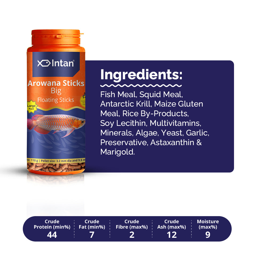 Intan Arrowana Sticks packaging with ingredients list on a white background