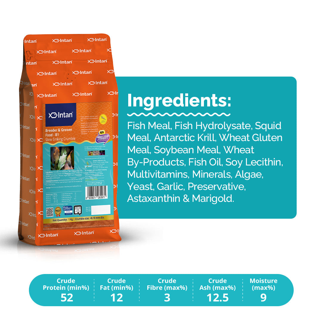 Intan Breeder & Grower Food - B1 | Slow Sinking Fish Food