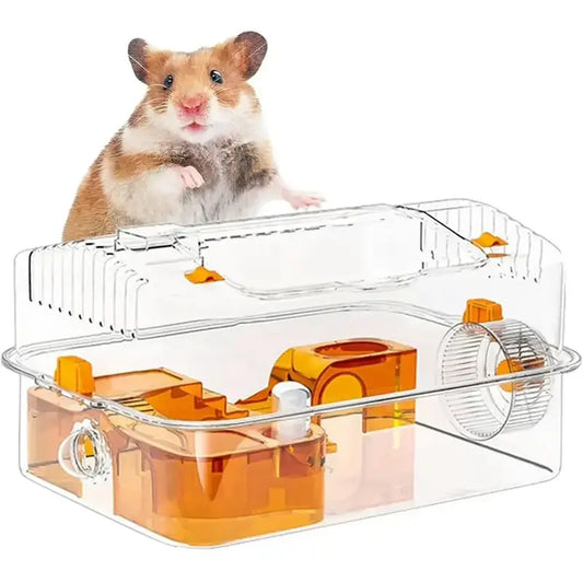 Transparent Hamster Cage with Wheel & Accessories