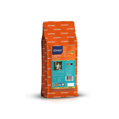 Orange and blue package of IO Intan on a white background
