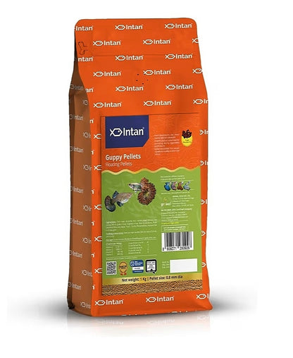 Intan Guppy Pellets packaging on a white background