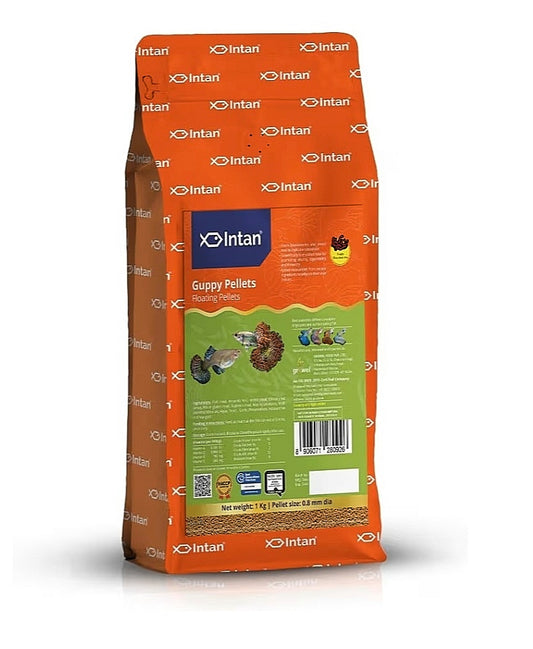Intan Guppy Pellets packaging on a white background