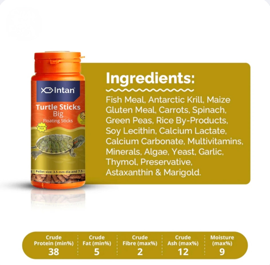 Intan Turtle Sticks packaging with ingredients list on a white background