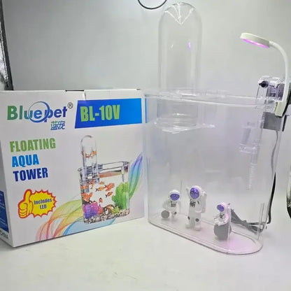 Bluepet floating aqua tower with packaging on a white background