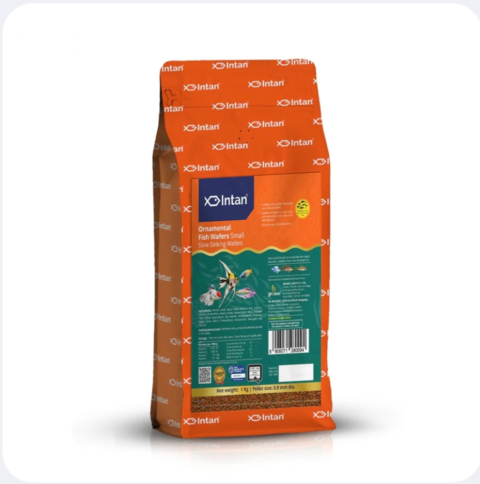 Intan fish food packaging on a white background